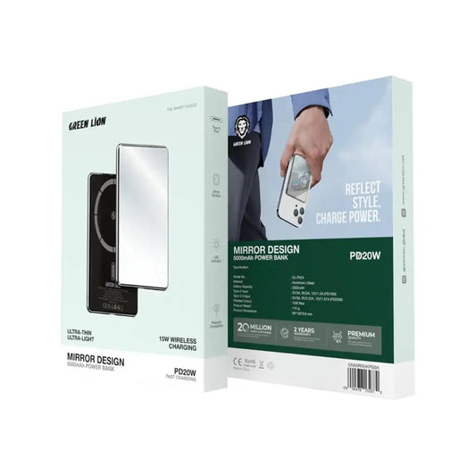 باور بانك Green Lion بتصميم مرآة - سعة 5000 مللي أمبير