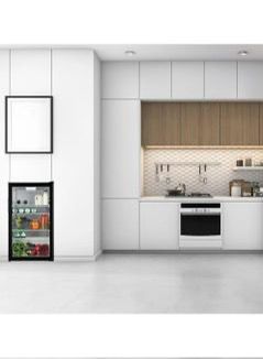 🧊 ثلاجة صغيرة للمشروبات بسعة 90 لتر – باب زجاجي – تحكم بدرجة الحرارة – لون أسود – موديل DLC-32490