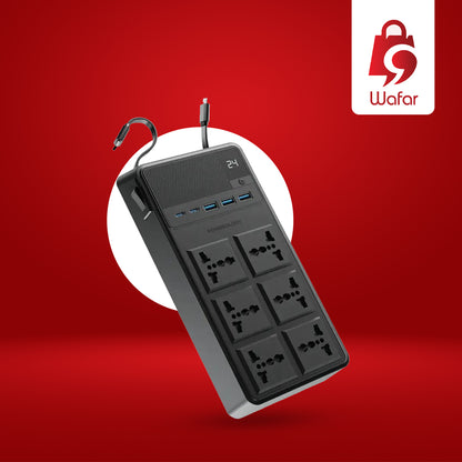 Powerology 2500W 6-Outlet Splitter with Built-in Retractable Cables