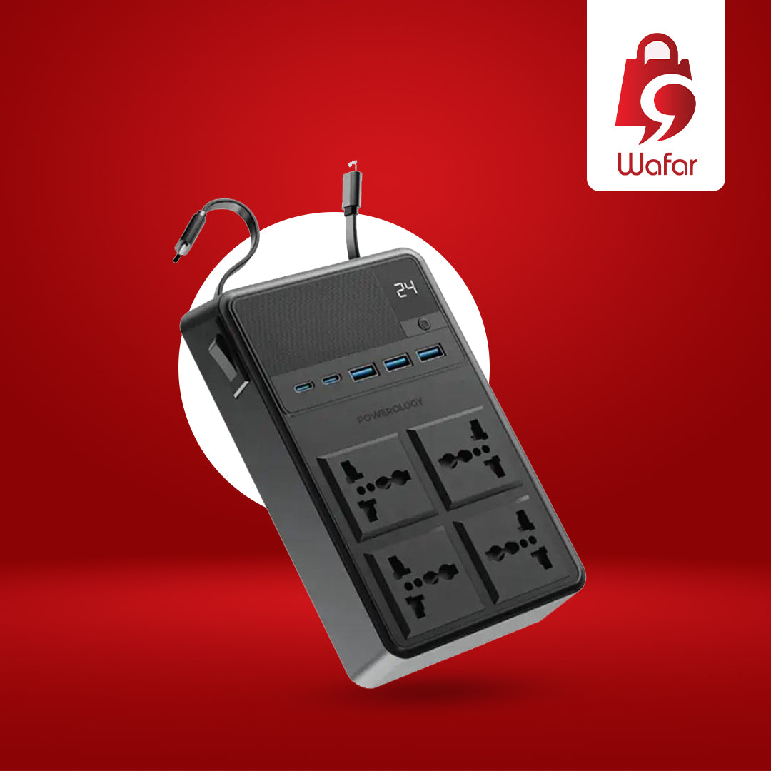 Powerology 2500W Splitter - 4 Power Outlets with Built-in Retractable Cables