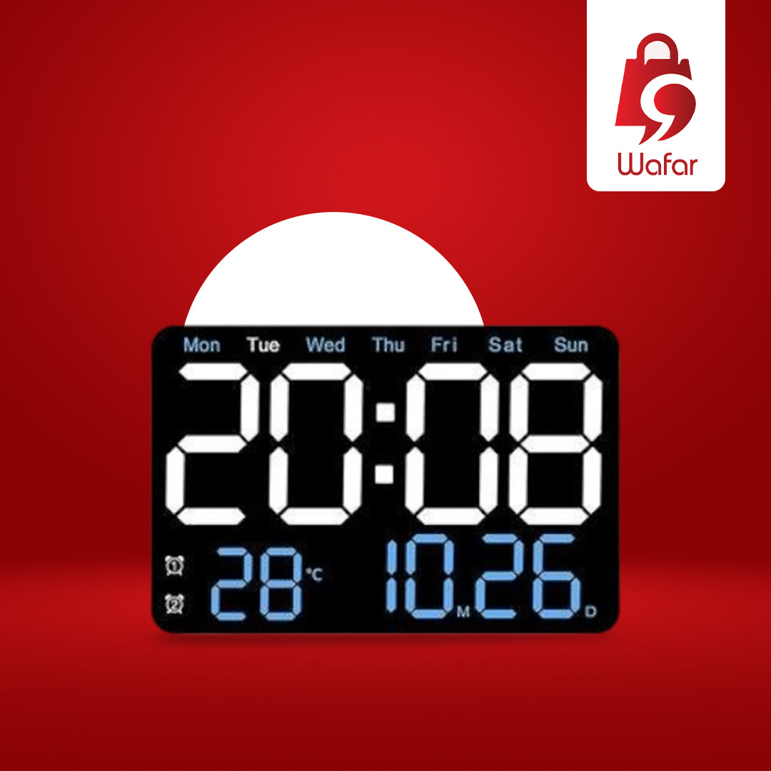 ساعة حائط إلكترونية مع عرض درجة الحرارة والتاريخ